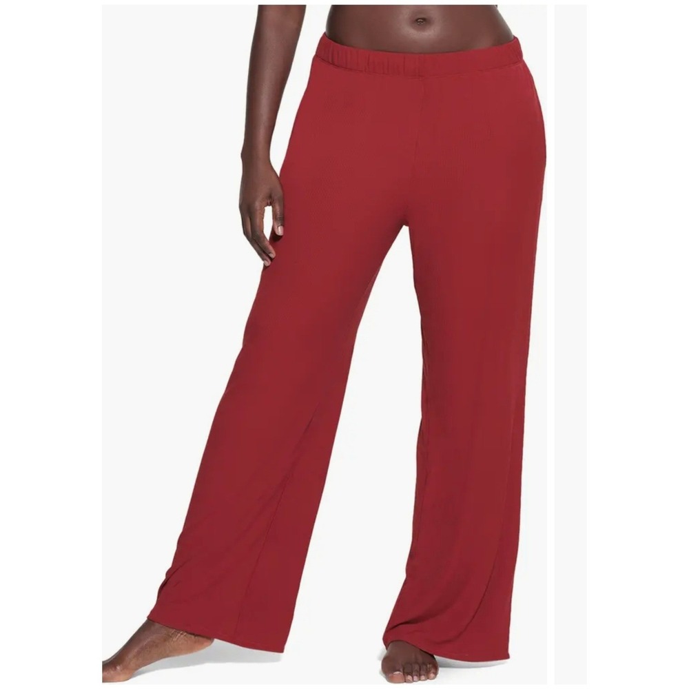 SKIMS Soft Lounge Pant Brick Red Ribbed Wide Leg XS NEW‎